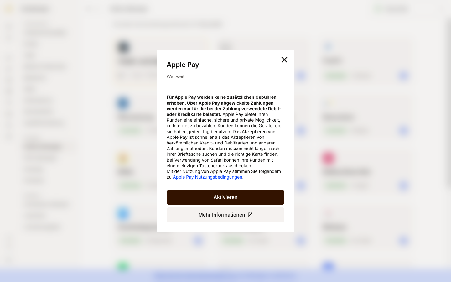 Dialog zu Apple Pay mit dem Hinweis, dass keine zusätzlichen Gebühren anfallen