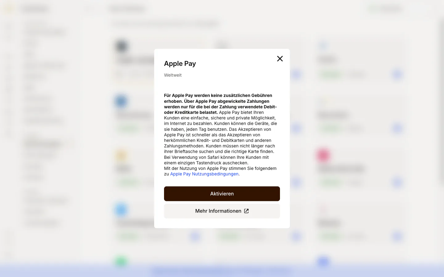 Dialog zu Apple Pay mit dem Hinweis, dass keine zusätzlichen Gebühren anfallen